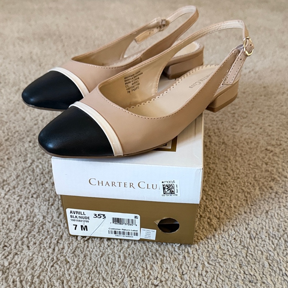 Charter Club Women's Tan and Black Slingback Heels